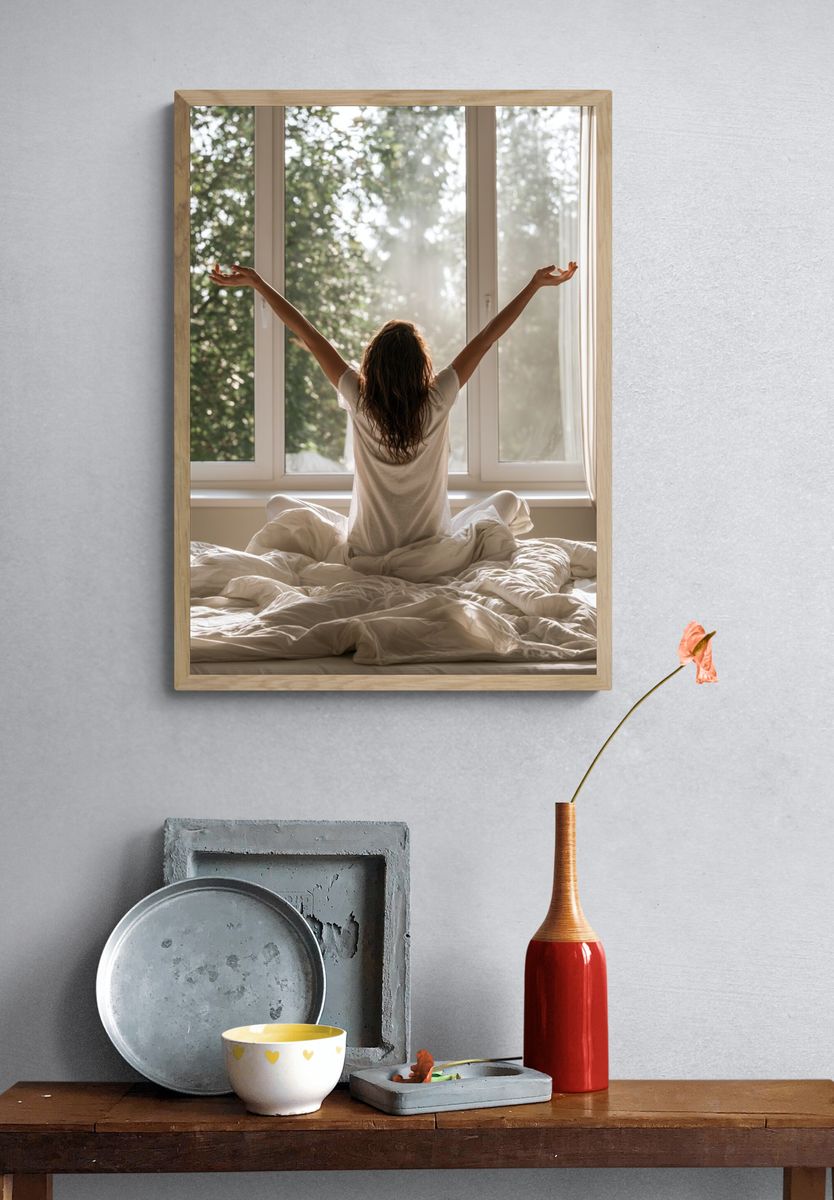 Morning Stretch Bedroom Photography Poster. — room view 3