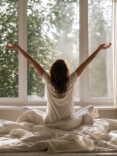 Morning Stretch Bedroom Photography Poster. poster