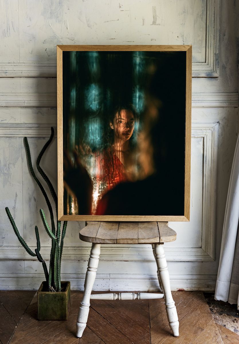 Moody Portrait in Red Poster. — room view 1