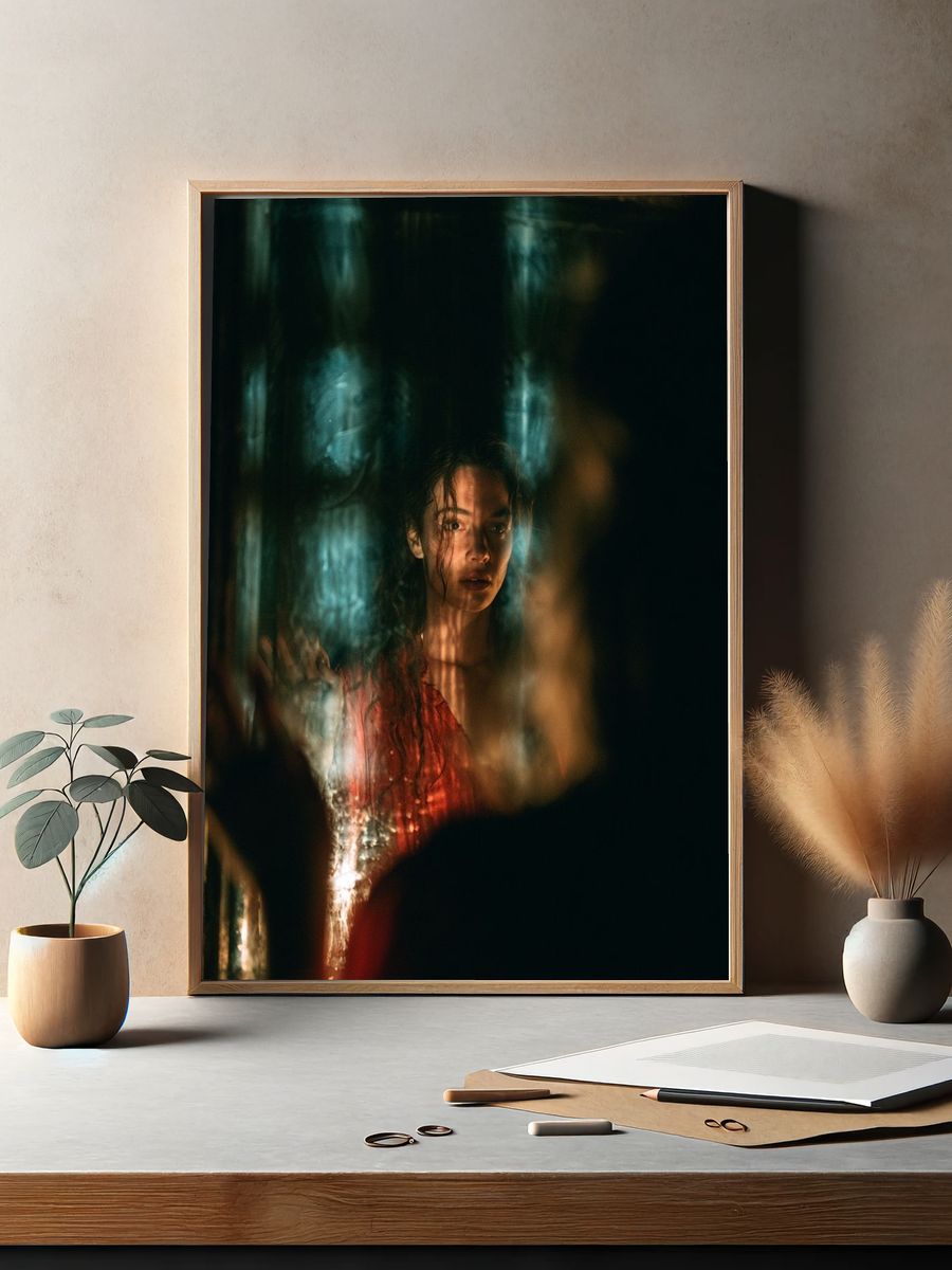 Moody Portrait in Red Poster. — room view 2