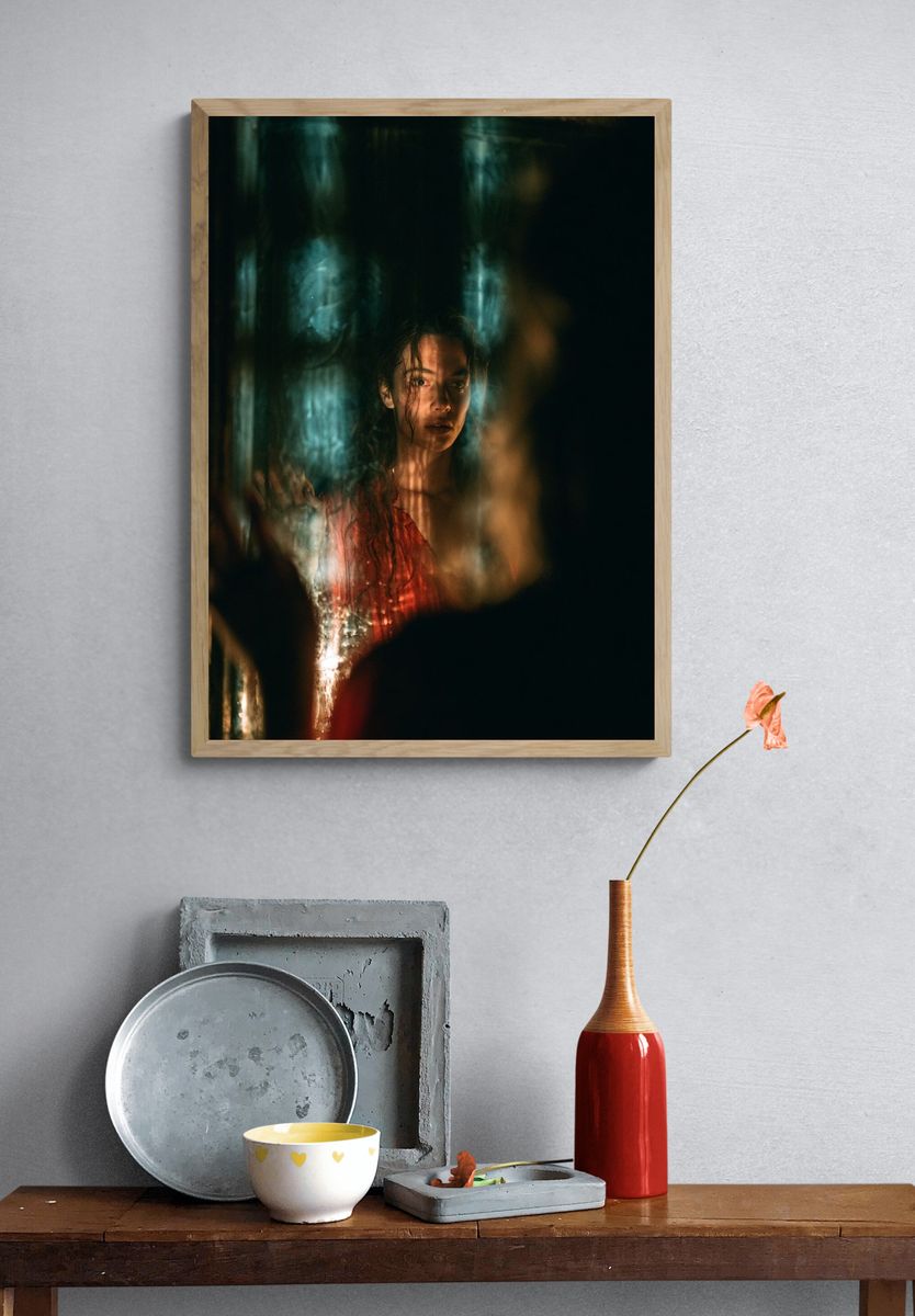 Moody Portrait in Red Poster. — room view 3