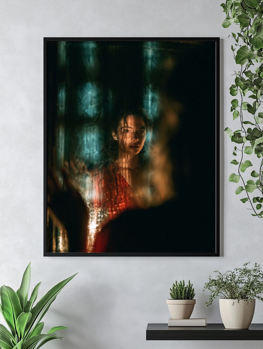 Moody Portrait in Red Poster. — room view 4