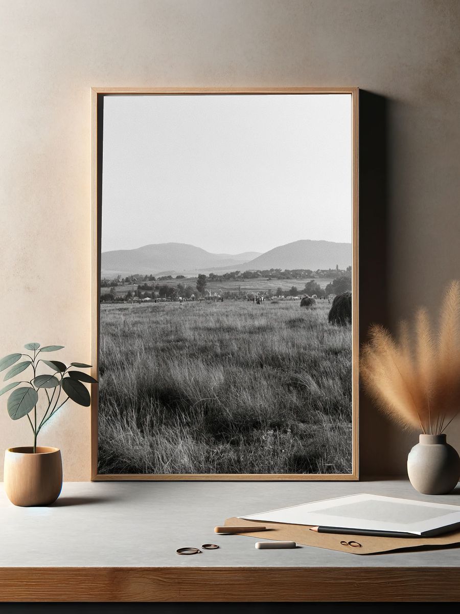 Misty Grassland Landscape Print. — room view 2