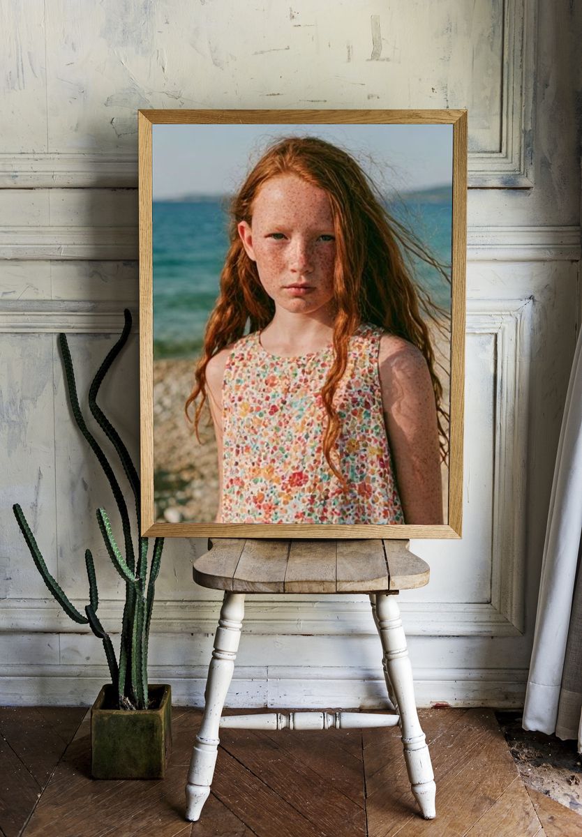 Freckled Girl by the Sea Photography Poster. room preview