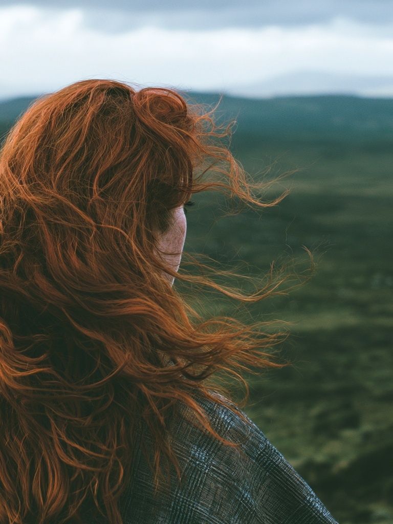 Windblown Red-Haired Portrait Print. poster — photography art