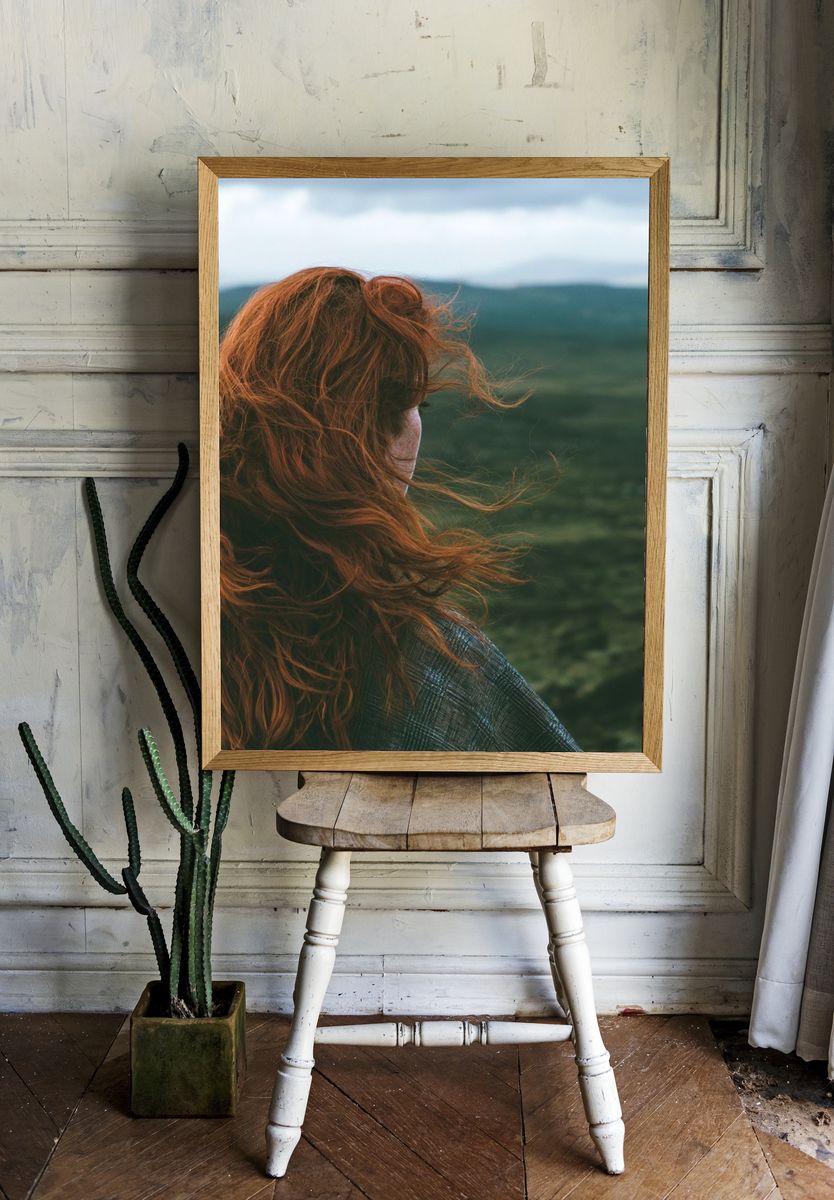 Windblown Red-Haired Portrait Print. — room view 1