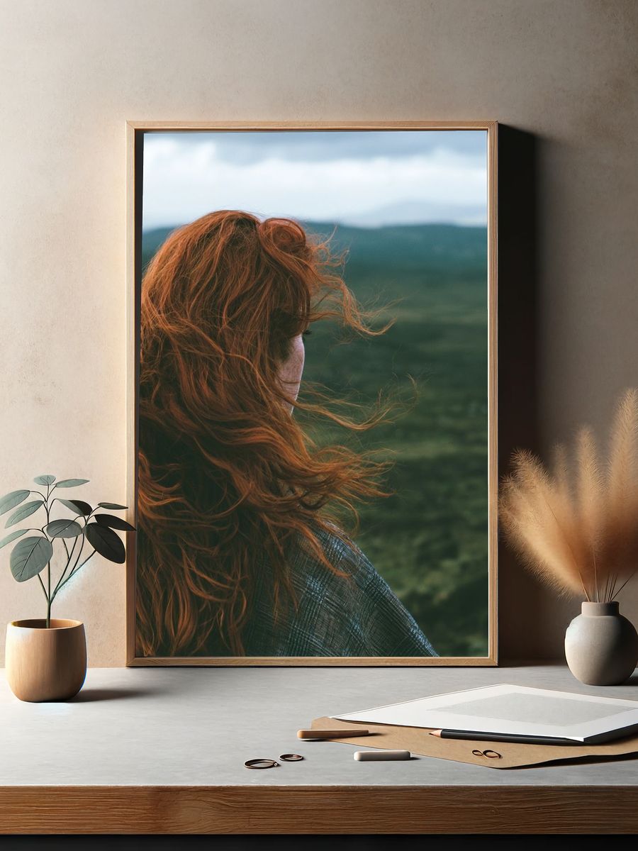 Windblown Red-Haired Portrait Print. — room view 2
