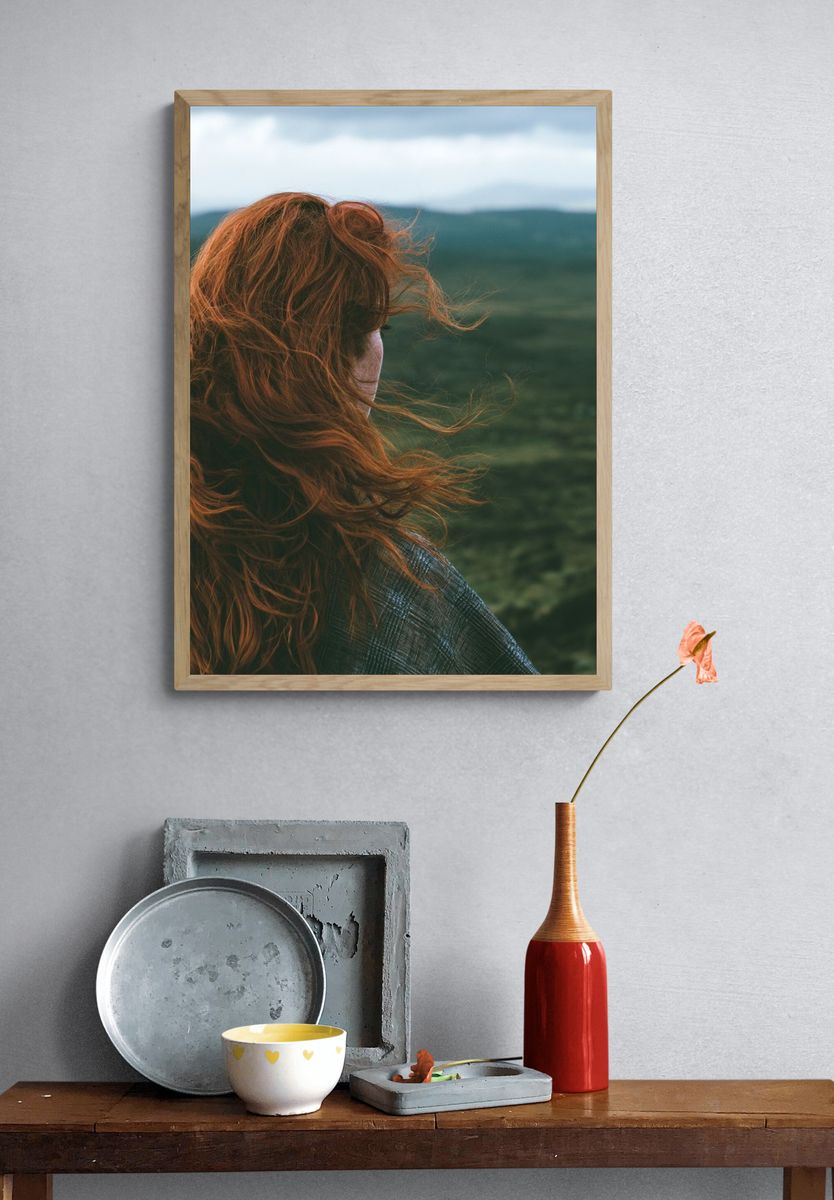 Windblown Red-Haired Portrait Print. — room view 3
