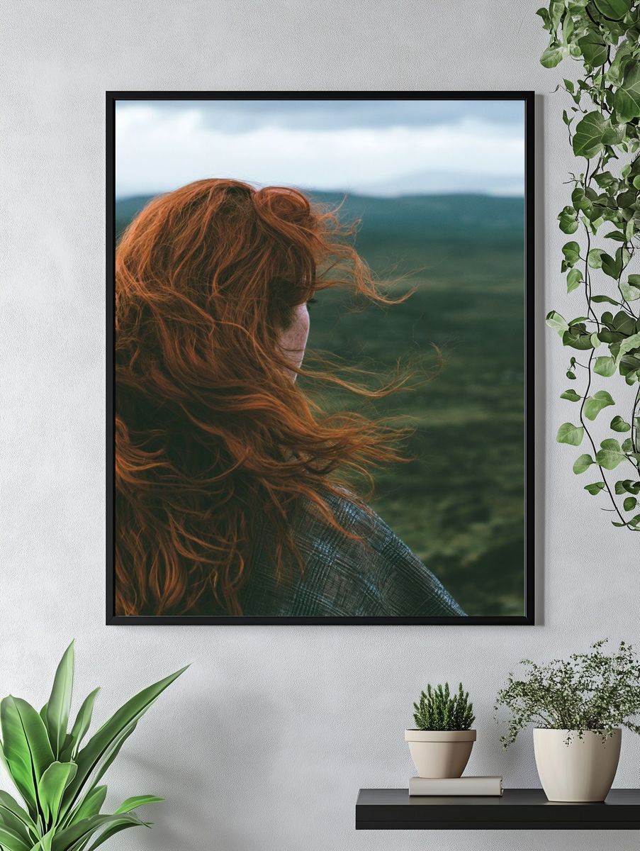 Windblown Red-Haired Portrait Print. — room view 4