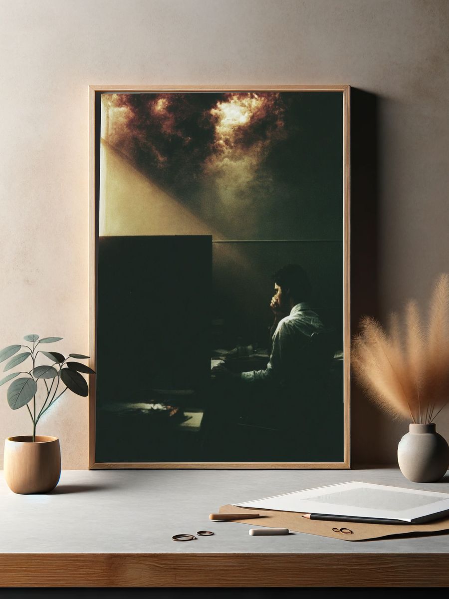 Moody Office Light Photography Poster. — room view 2