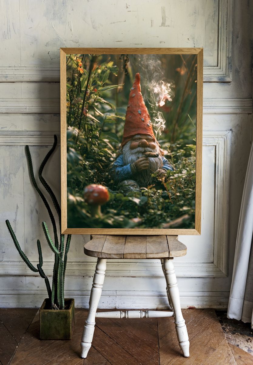 Garden Gnome Portrait Print. — room view 1