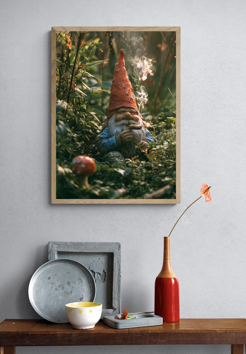 Garden Gnome Portrait Print. — room view 3