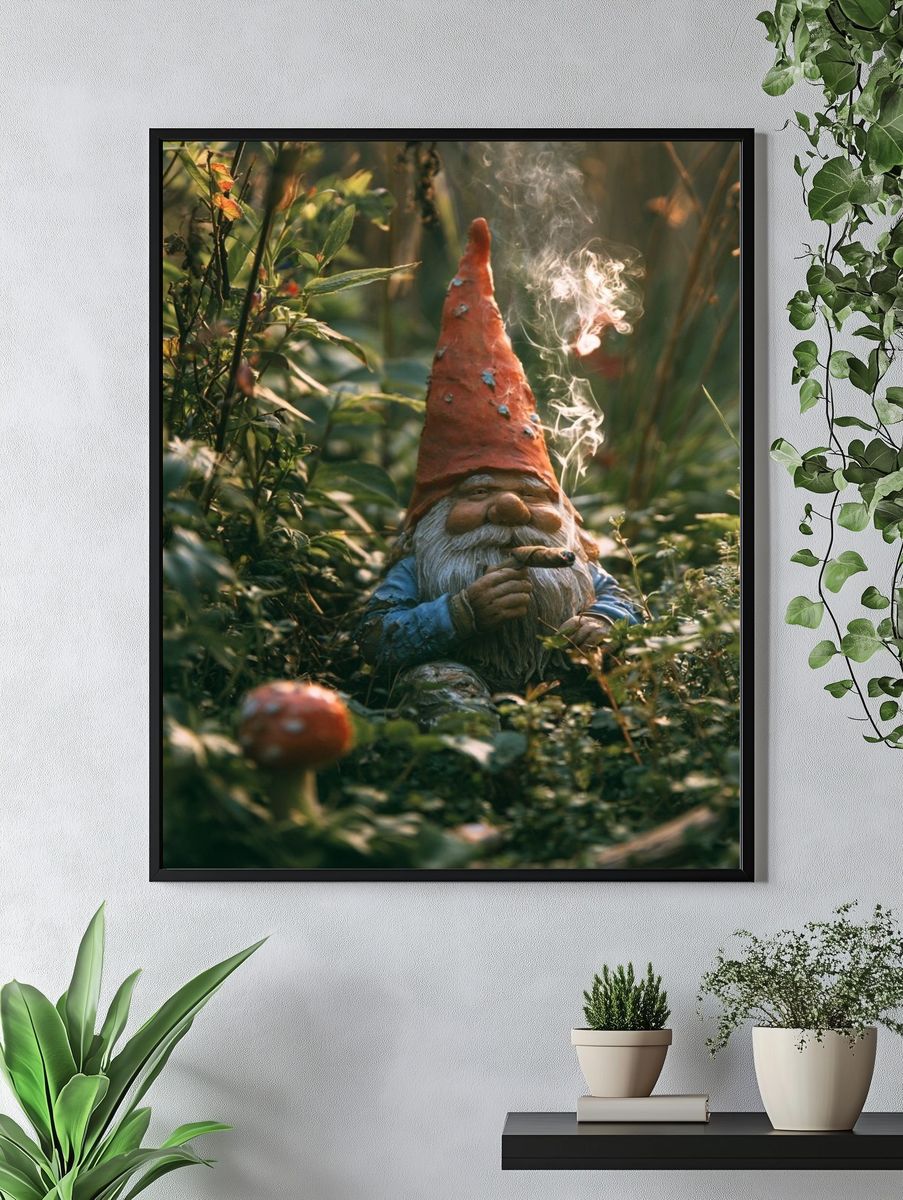 Garden Gnome Portrait Print. — room view 4