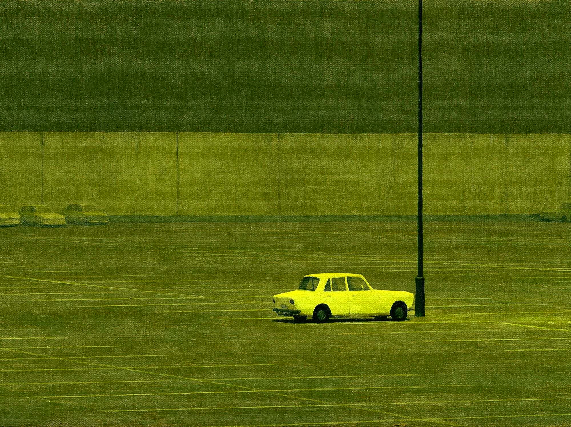Lonely Car in Parking Lot Photography Poster. poster detail