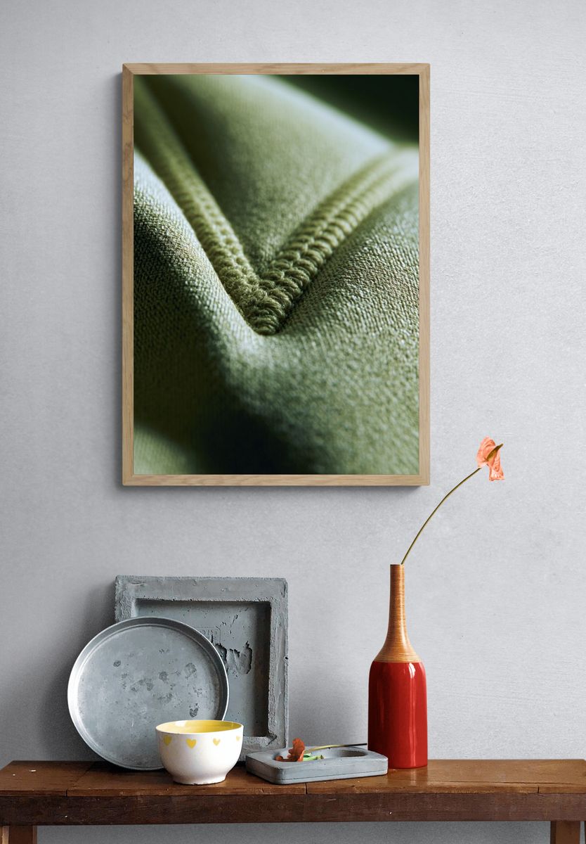 Olive Fabric Macro Photography Poster. — room view 3