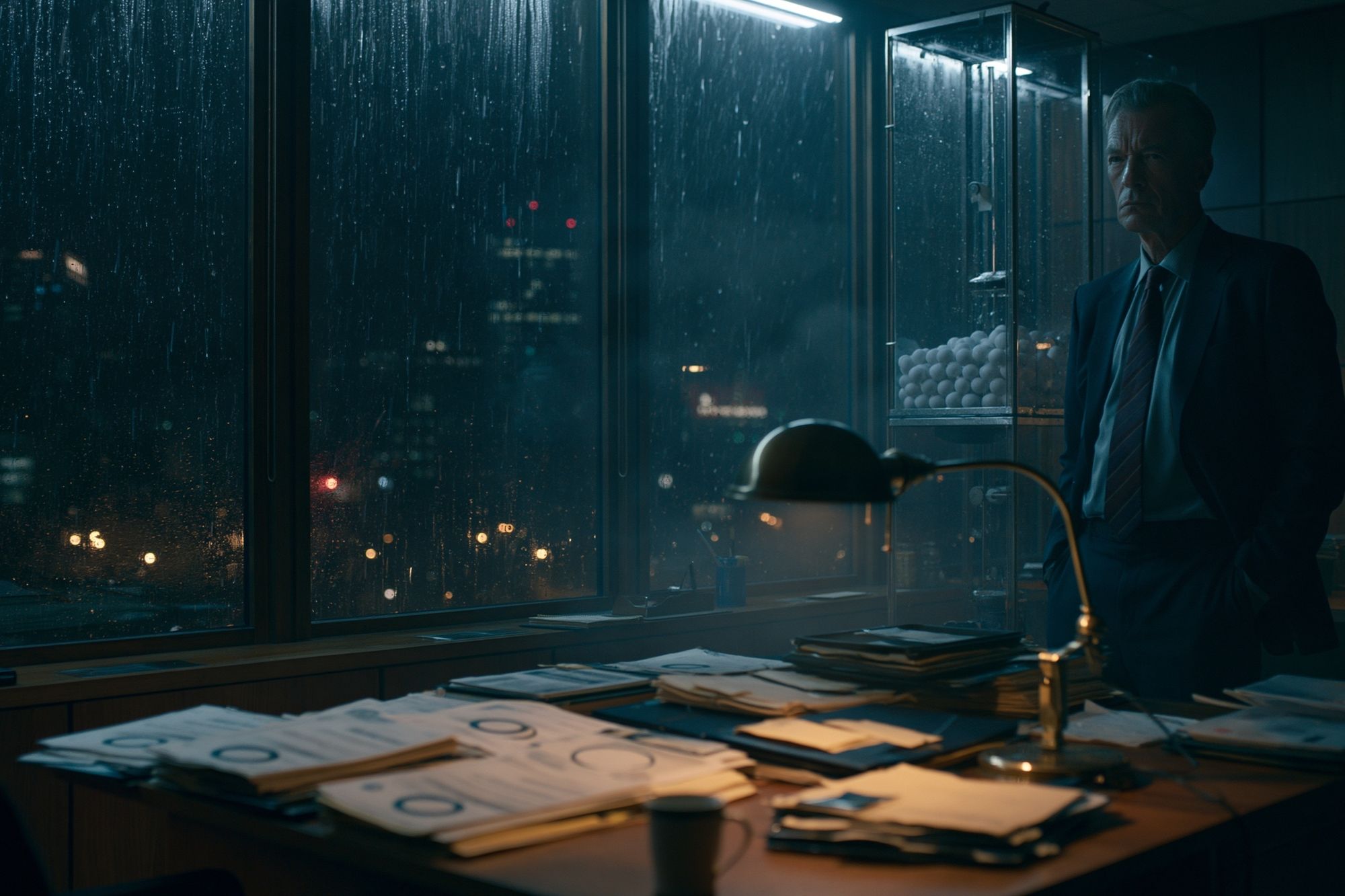 Rainy Office Noir Photography Poster. poster detail