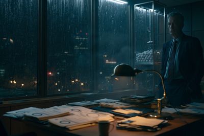 Rainy Office Noir Photography Poster. poster
