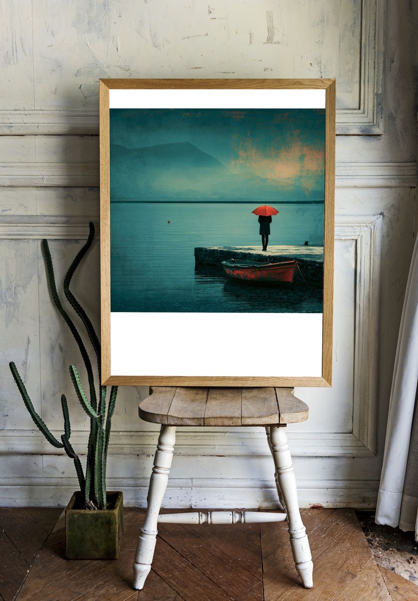 Red Umbrella Lakeside Print. — room view 1