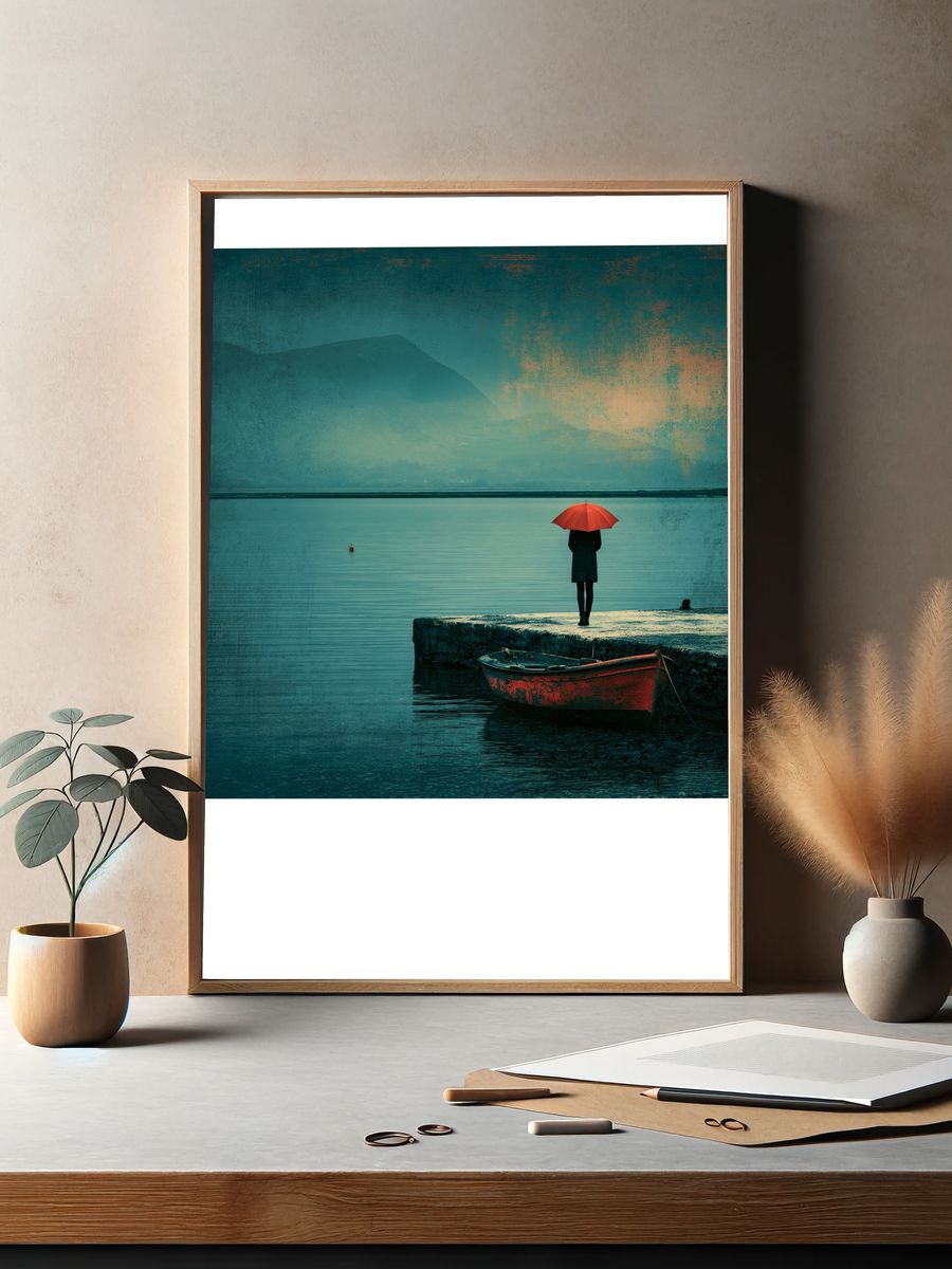 Red Umbrella Lakeside Print. — room view 2