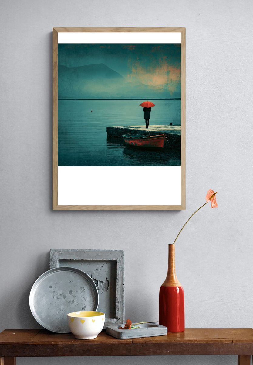 Red Umbrella Lakeside Print. — room view 3