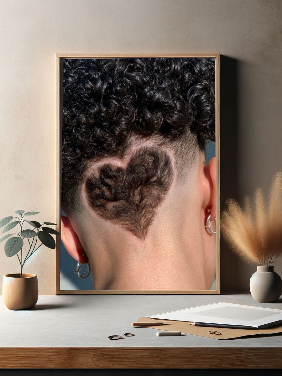 Curly Heart Undercut Photography Poster. — room view 2