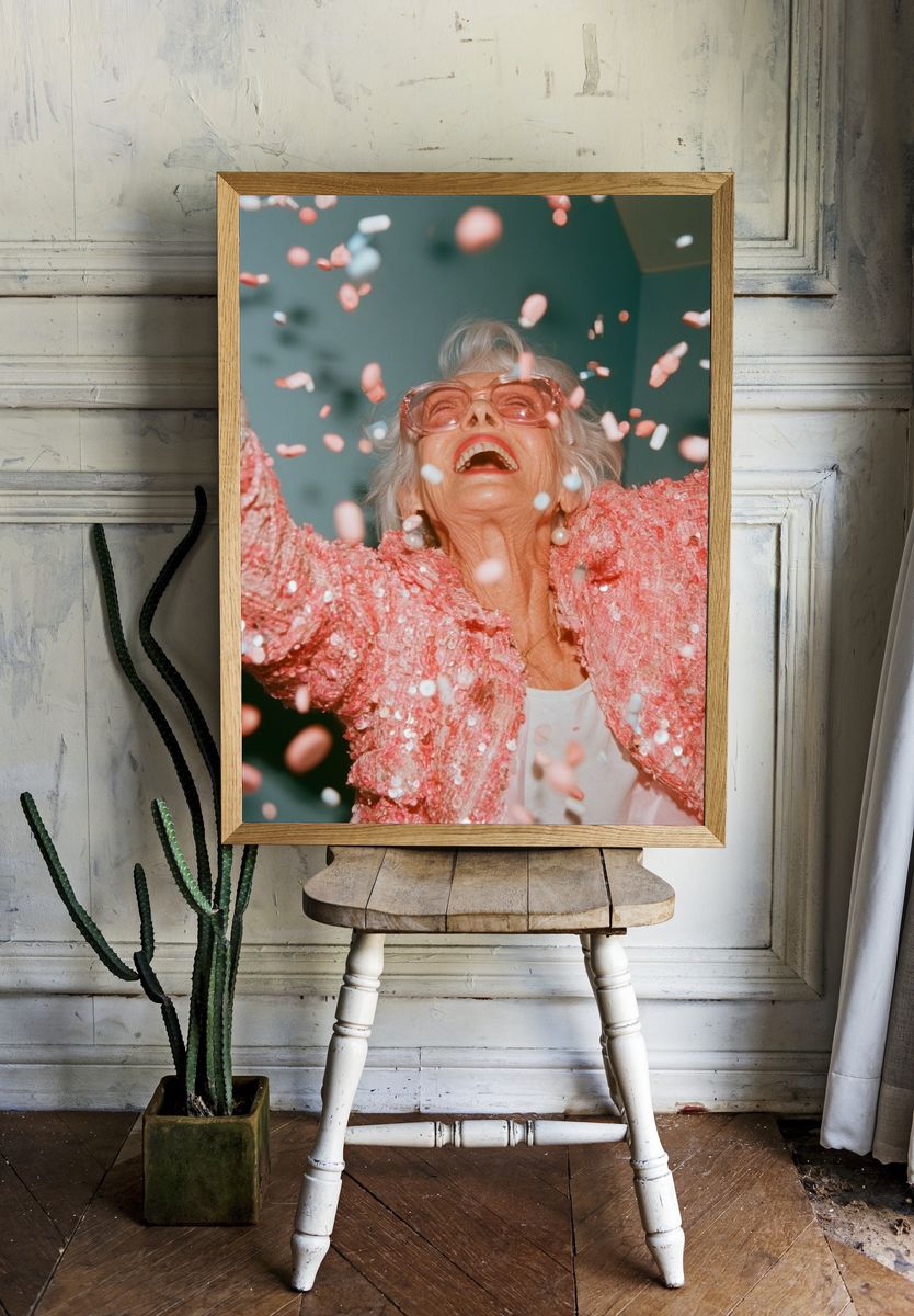 Joyful Confetti Portrait Poster. room preview