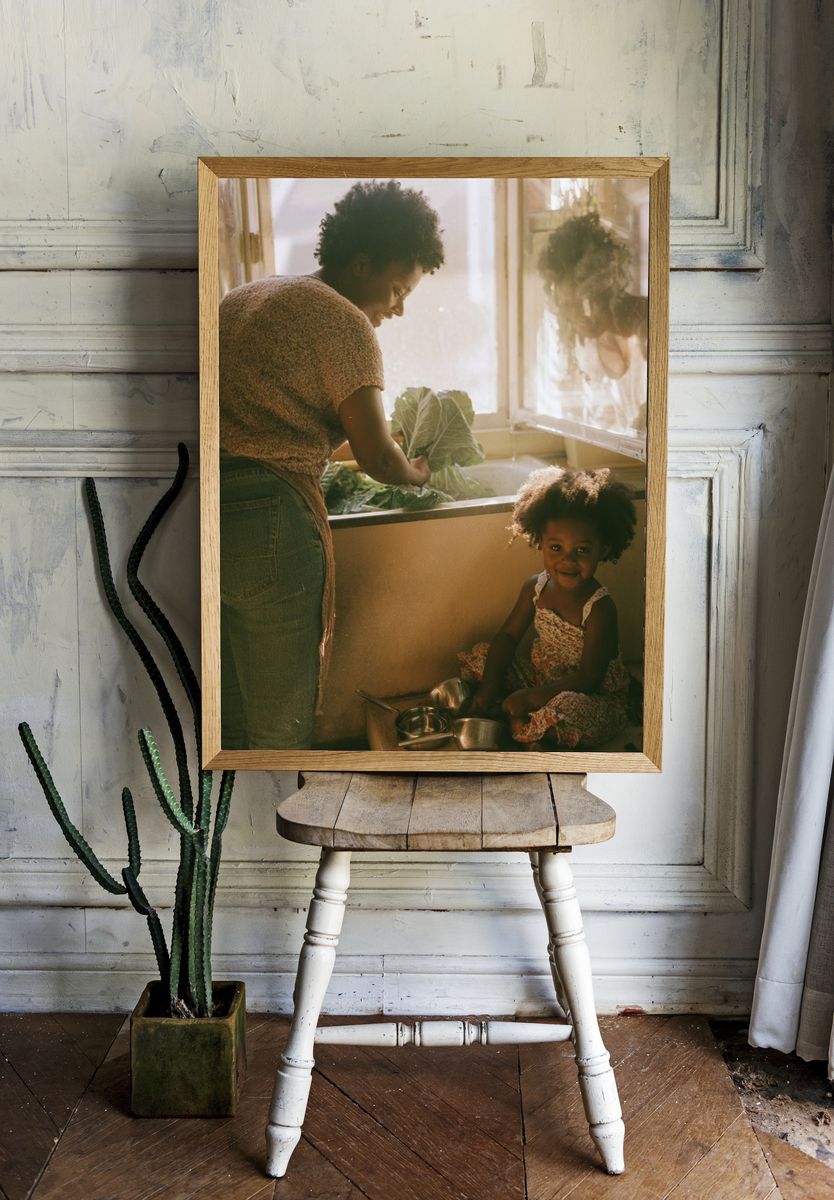 Sunlit Kitchen Moment Photography Poster. room preview