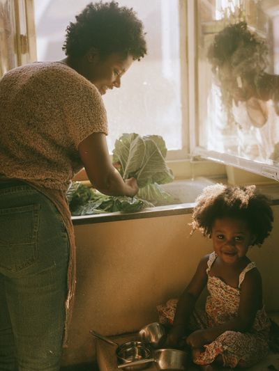 Sunlit Kitchen Moment Photography Poster.
