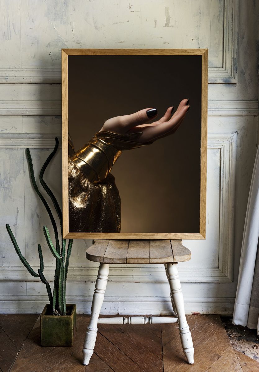 Golden Hand Gesture Photography Poster. — room view 1