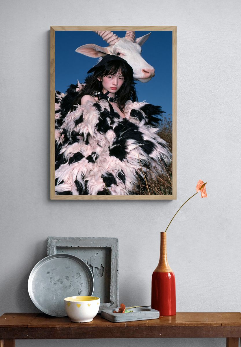 Surreal Goat Portrait Print. — room view 3