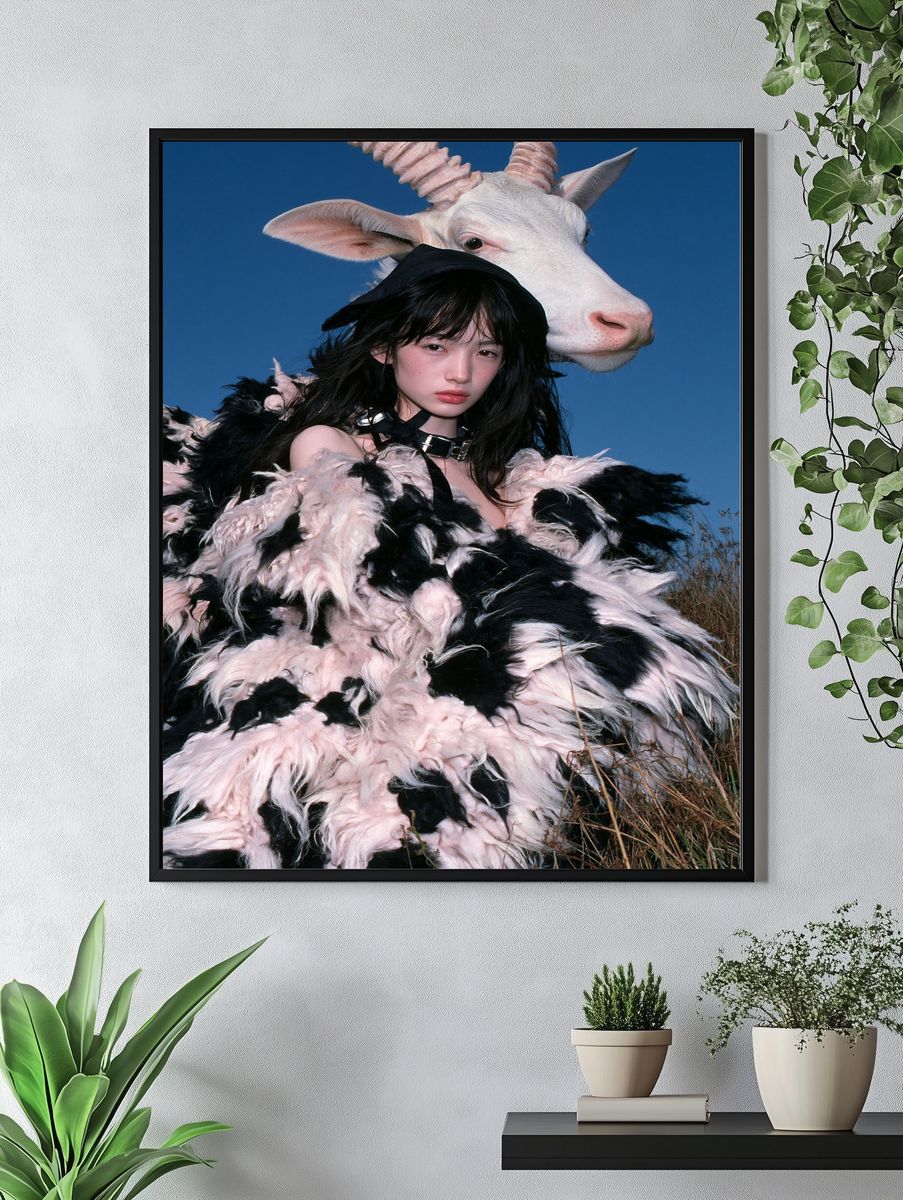 Surreal Goat Portrait Print. — room view 4