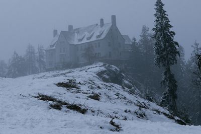 Snowy Mountain Manor Photography Poster. poster