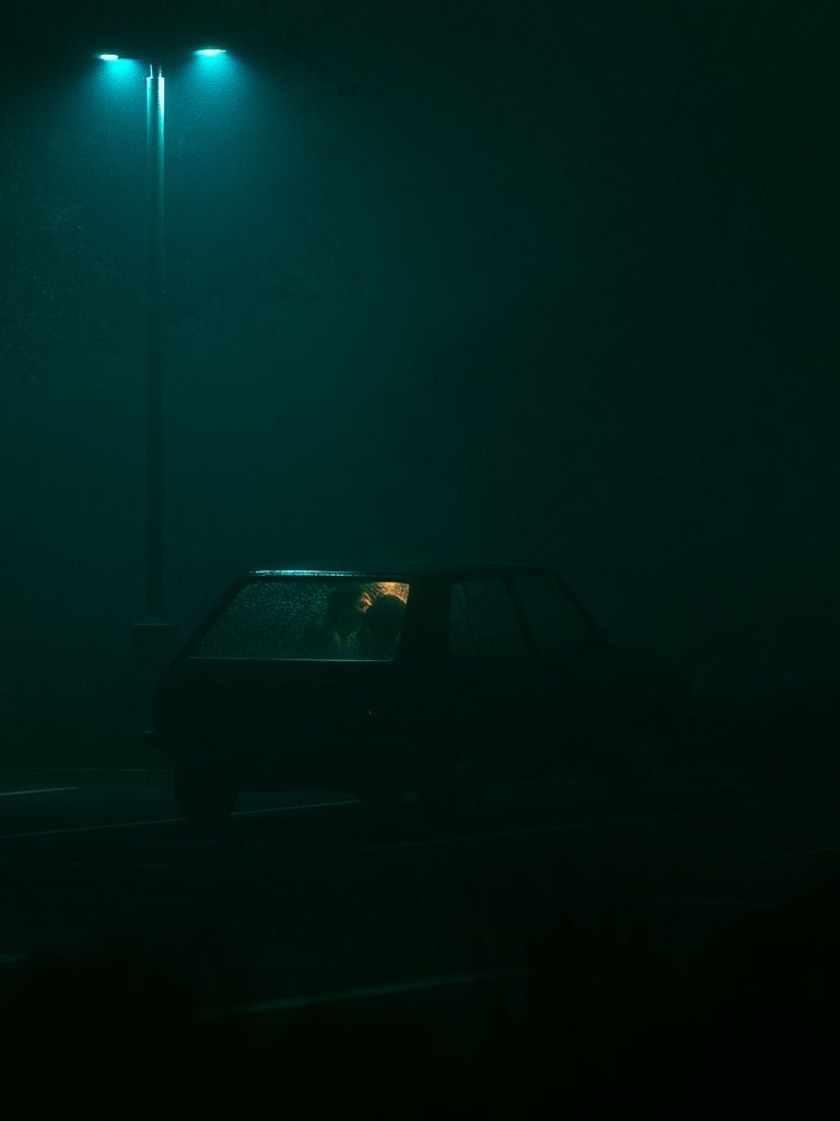 Nocturnal Car in Fog Photography Poster. poster — photography art