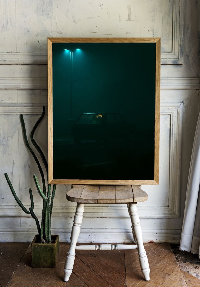 Nocturnal Car in Fog Photography Poster. room preview