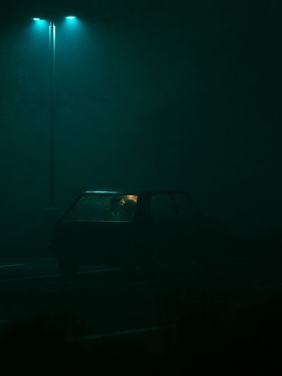 Nocturnal Car in Fog Photography Poster. poster
