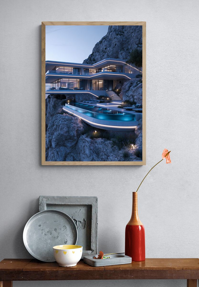 Cliffside Modern Villa Photography Poster. — room view 3