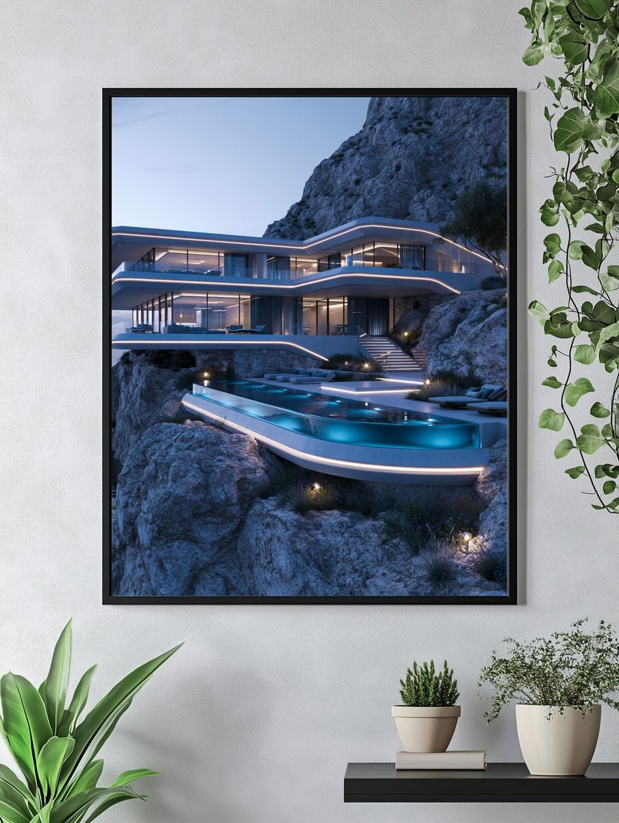 Cliffside Modern Villa Photography Poster. — room view 4