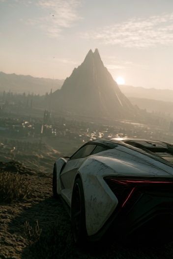 Futuristic Car at Sunrise Poster. poster detail