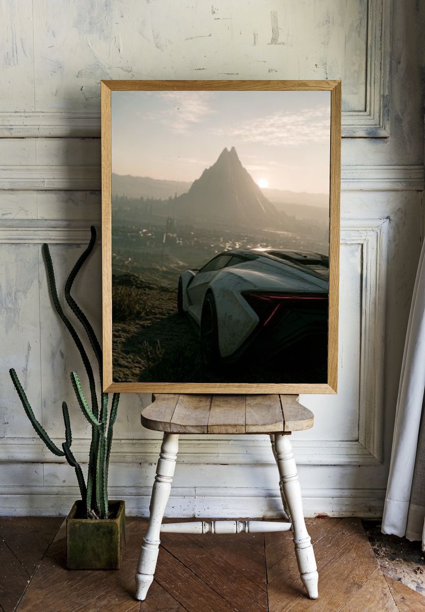 Futuristic Car at Sunrise Poster. — room view 1