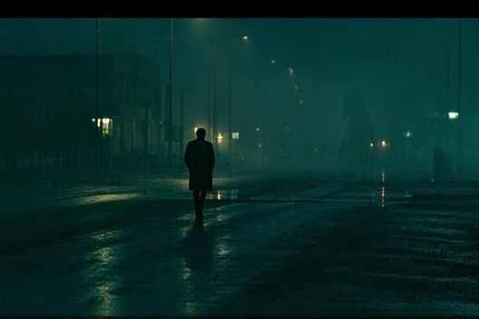 Lonely Figure in Foggy Street Photography Poster. poster detail