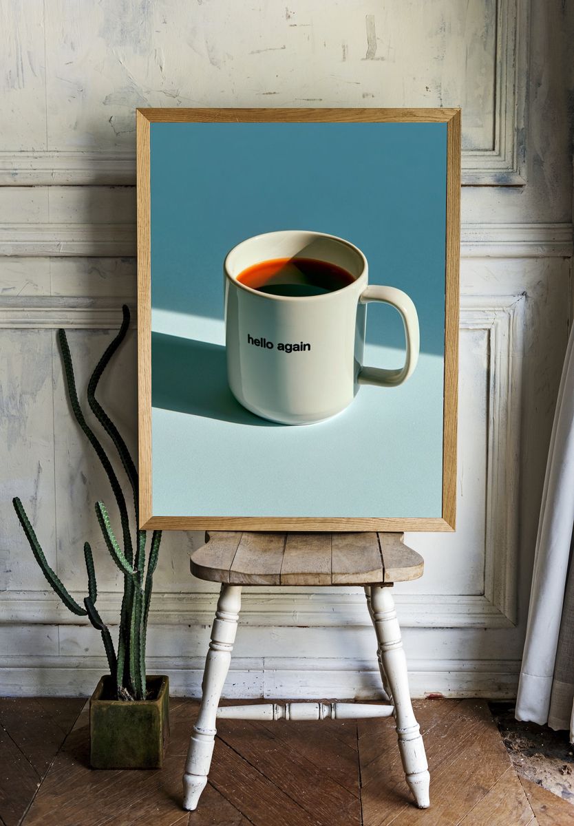 Hello Again Coffee Mug Photography Poster. — room view 1
