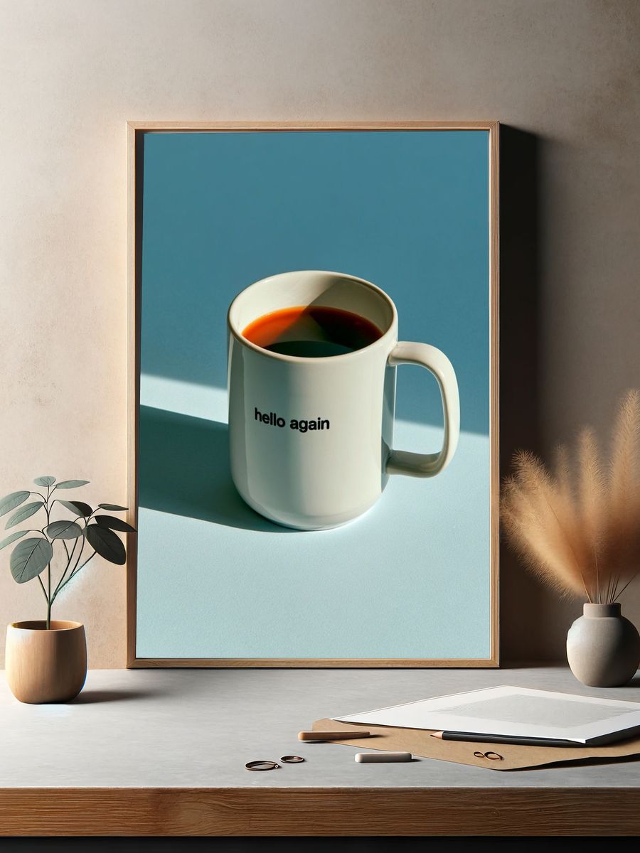Hello Again Coffee Mug Photography Poster. — room view 2