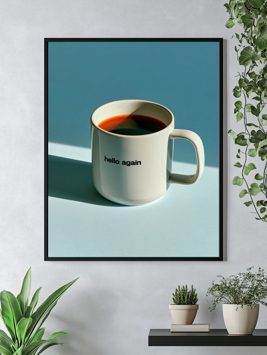 Hello Again Coffee Mug Photography Poster. — room view 4