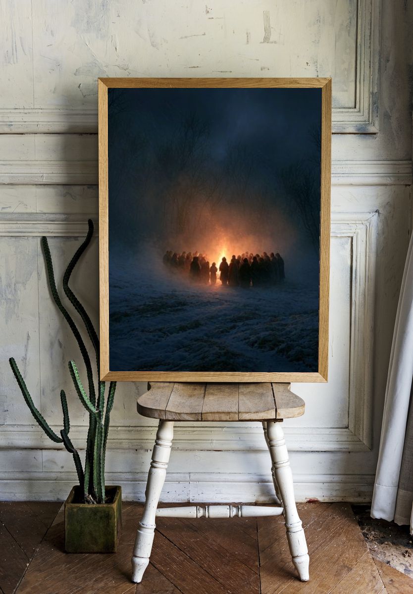 Winter Bonfire Gathering Photography Poster. — room view 1