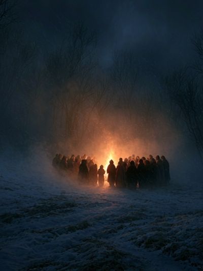 Winter Bonfire Gathering Photography Poster. poster