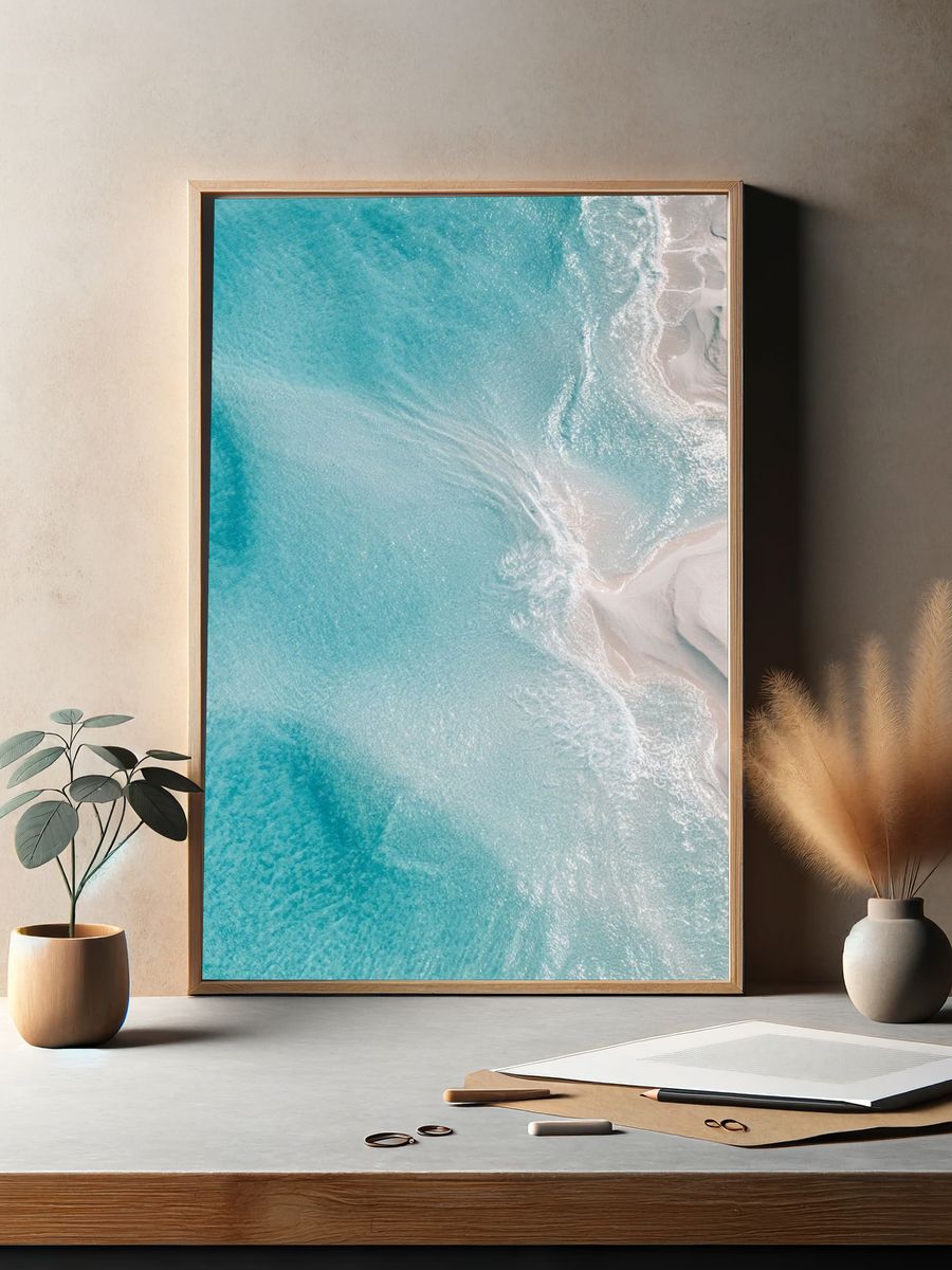 Turquoise Shoreline Aerial Photography Poster. — room view 2