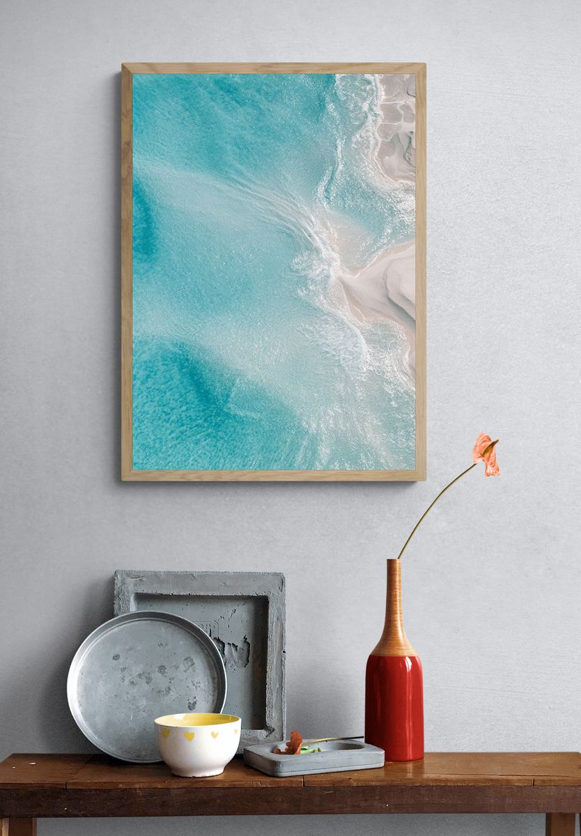 Turquoise Shoreline Aerial Photography Poster. — room view 3