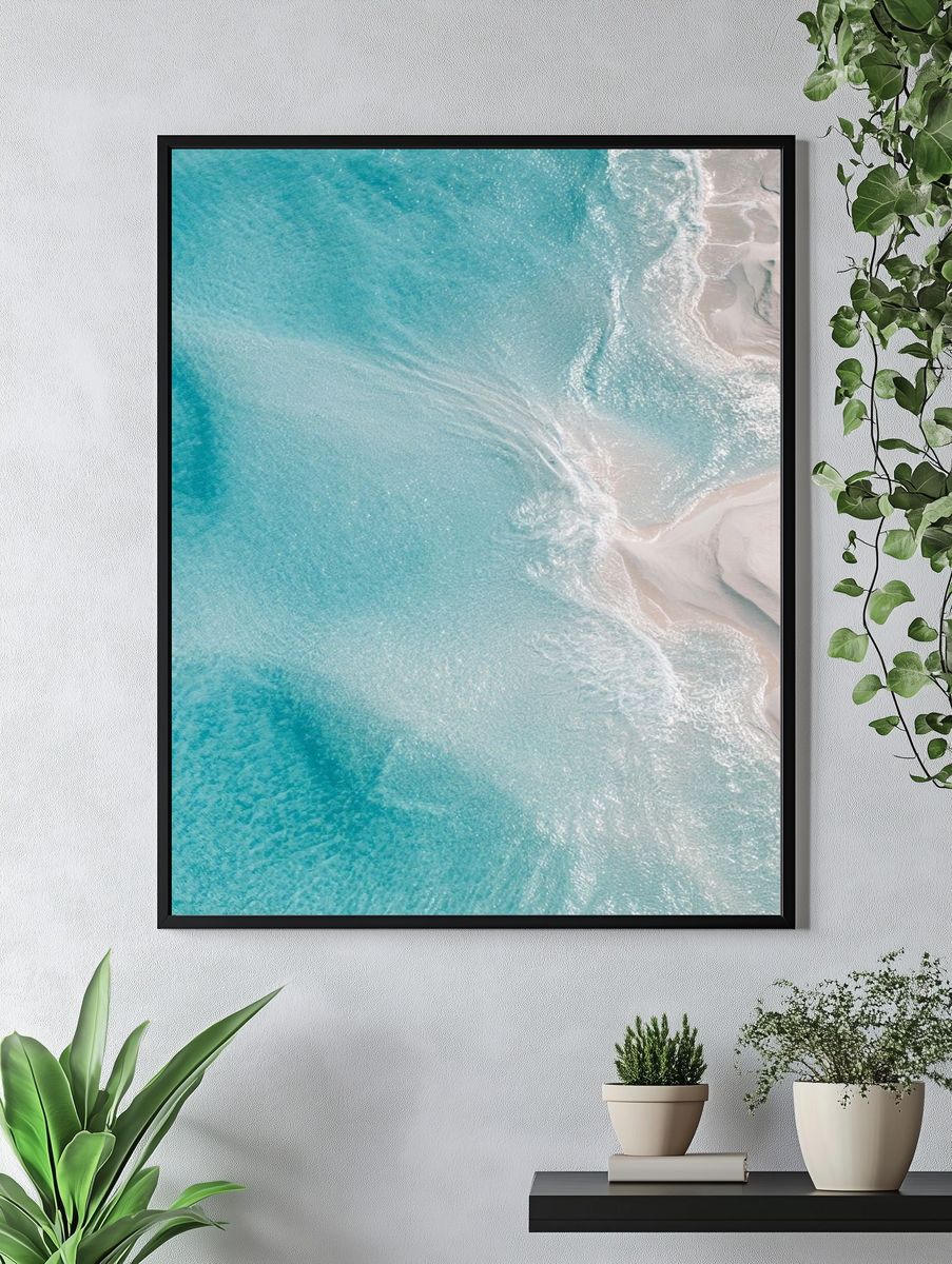 Turquoise Shoreline Aerial Photography Poster. — room view 4