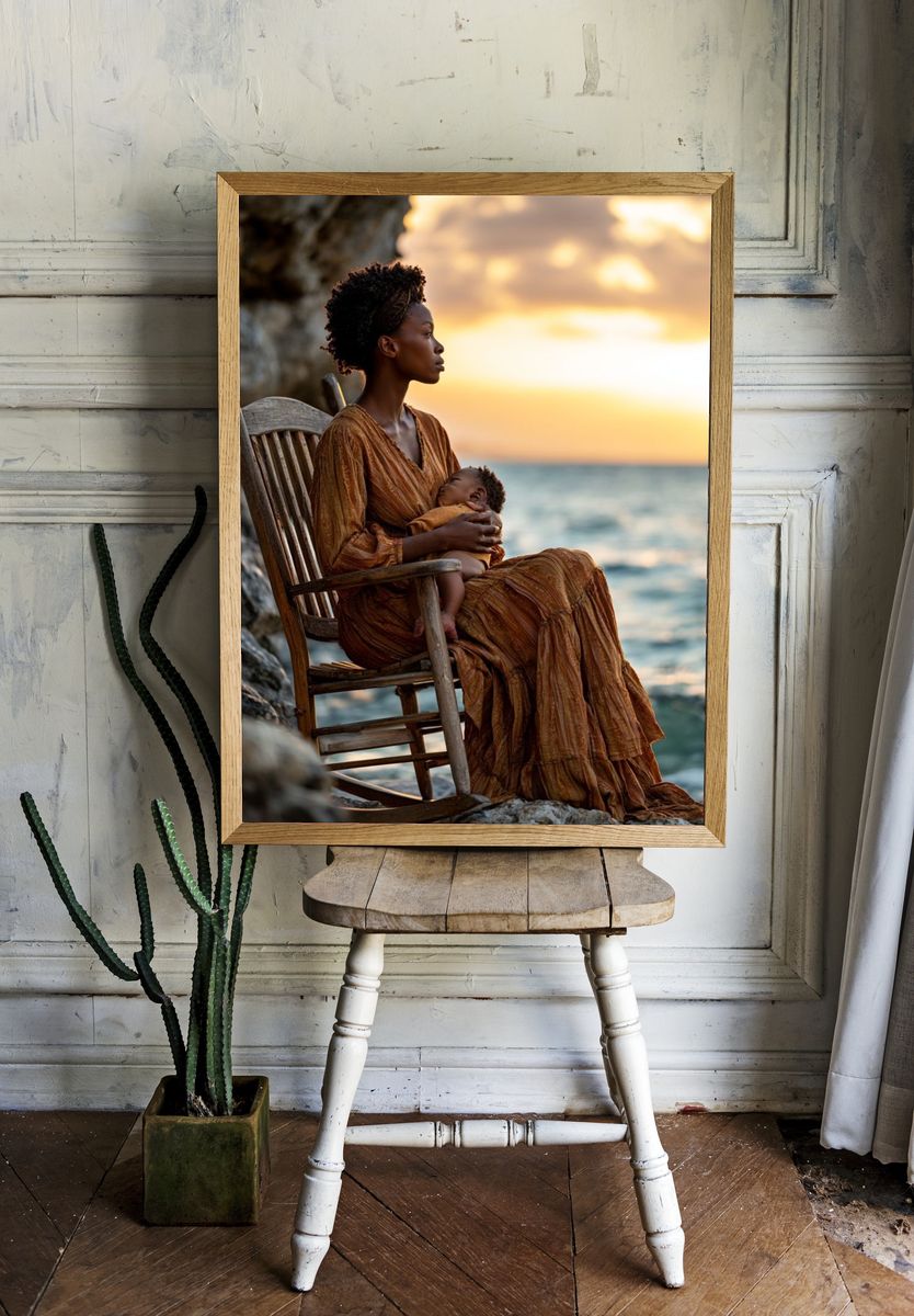 Seaside Mother and Child Photography Poster. room preview