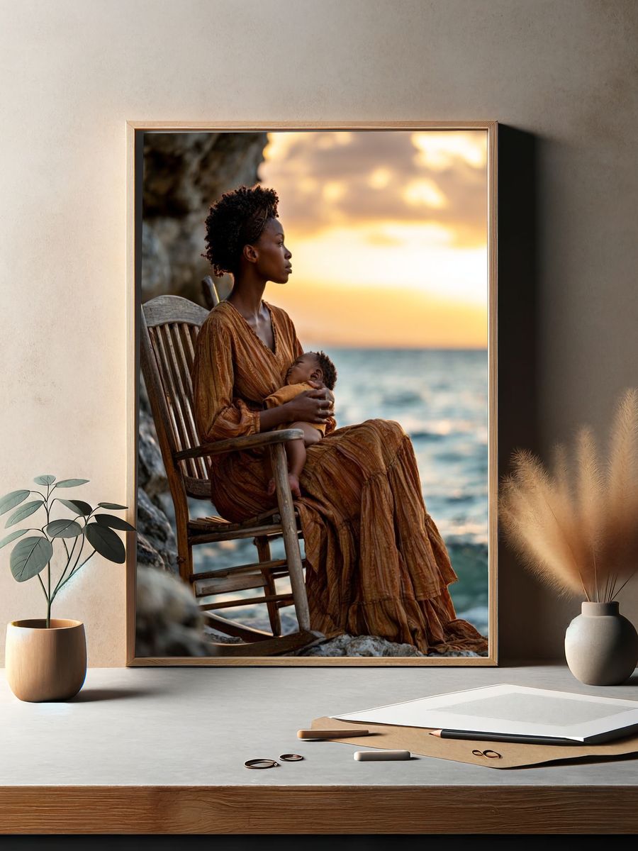 Seaside Mother and Child Photography Poster. — room view 2